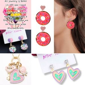 Pink rainbow heart gumball Donut earrings necklace choose your style
